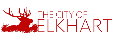 The city of elkhart logo with a red deer