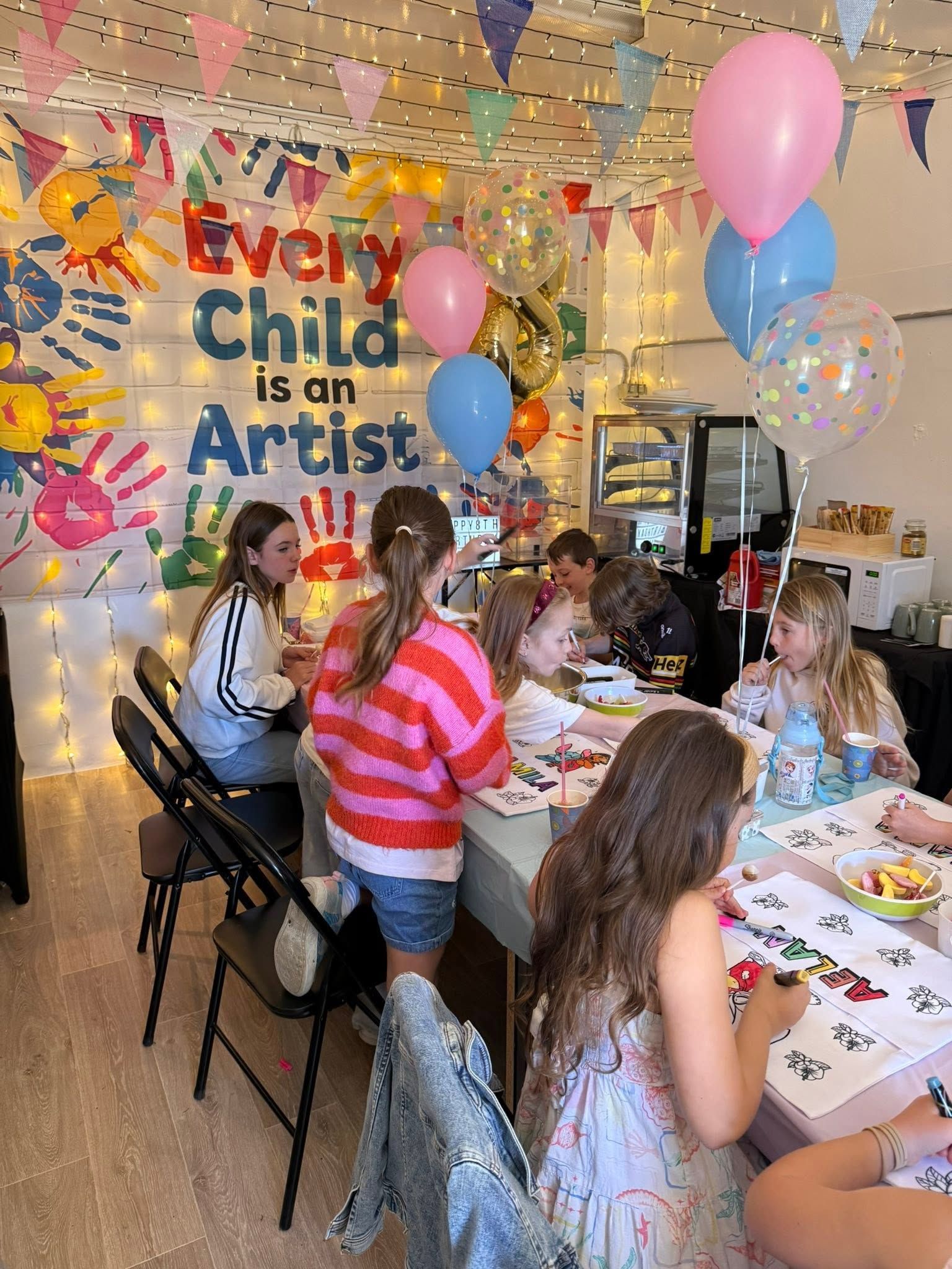 Children Painting at a Party Table With Balloons and a Banner — Tilligerry Collective in Tilligerry Peninsula, NSW