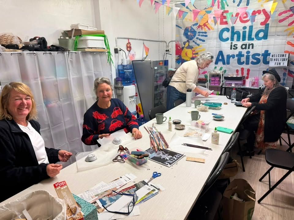 People Crafting at a Long Table in a Bright Studio With a Colourful “every Child is an Artist” Sign — Tilligerry Collective in Tilligerry Peninsula, NSW