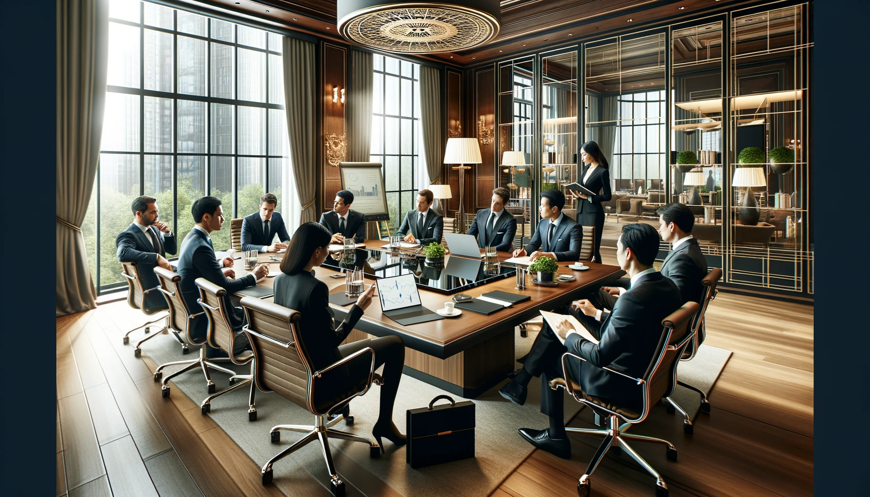 a group of business people are having a meeting in a conference room