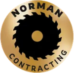 Norman Contracting logo with a black circular saw blade on a gold background