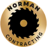 Norman Contracting logo with a black circular saw blade on a gold background