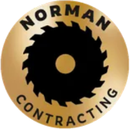 Norman Contracting logo with a black circular saw blade on a gold background
