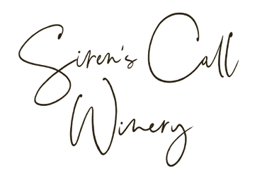 Handwritten black logo reading “Siren’s Call Winery” on a light background
