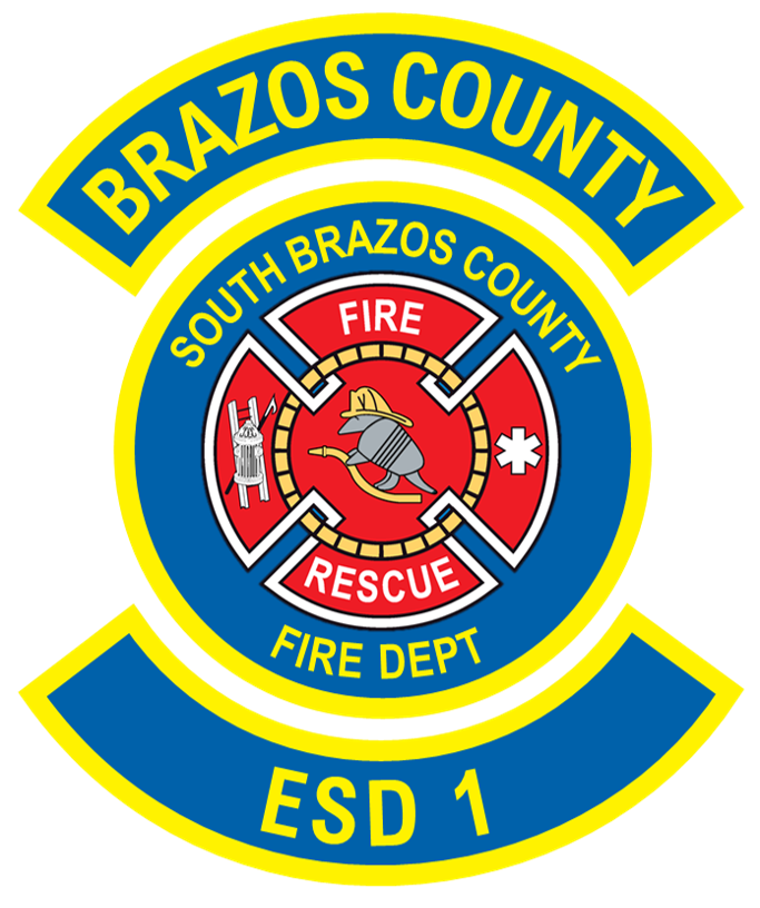 Brazos County South Brazos County Fire Rescue Fire Dept ESD 1 logo in blue, yellow, and red