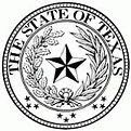 A black and white image of the state of Texas seal.