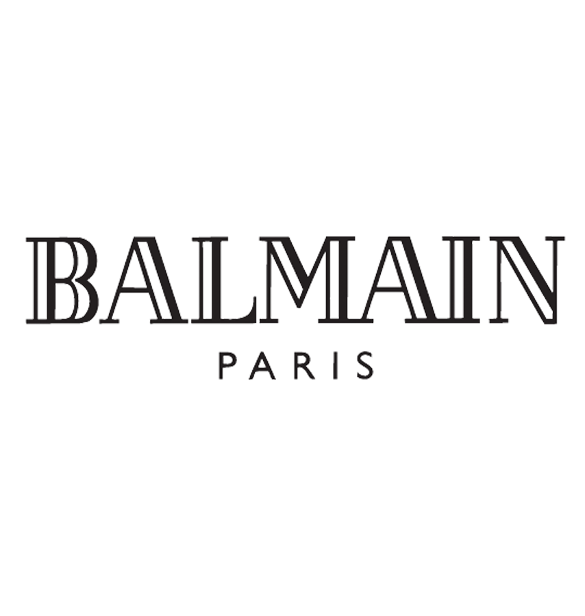 Het zwarte Balmain-logo in een schreeflettertype met daaronder 