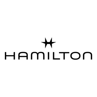 Het Hamilton-logo in zwart met een sterembleem boven het woordmerk op een witte achtergrond.