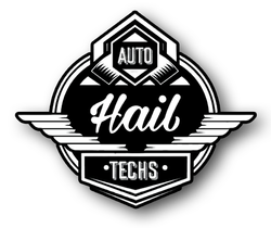 Black-and-white Auto Hail Techs logo with winged emblem and bold stylized text