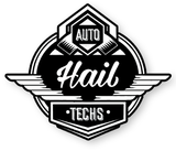 Black-and-white “Hail Techs Auto” logo with wings and badge-style design