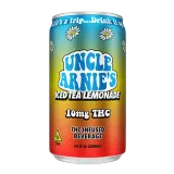Uncle Arnie’s iced tea lemonade can with rainbow gradient label and 10mg THC warning