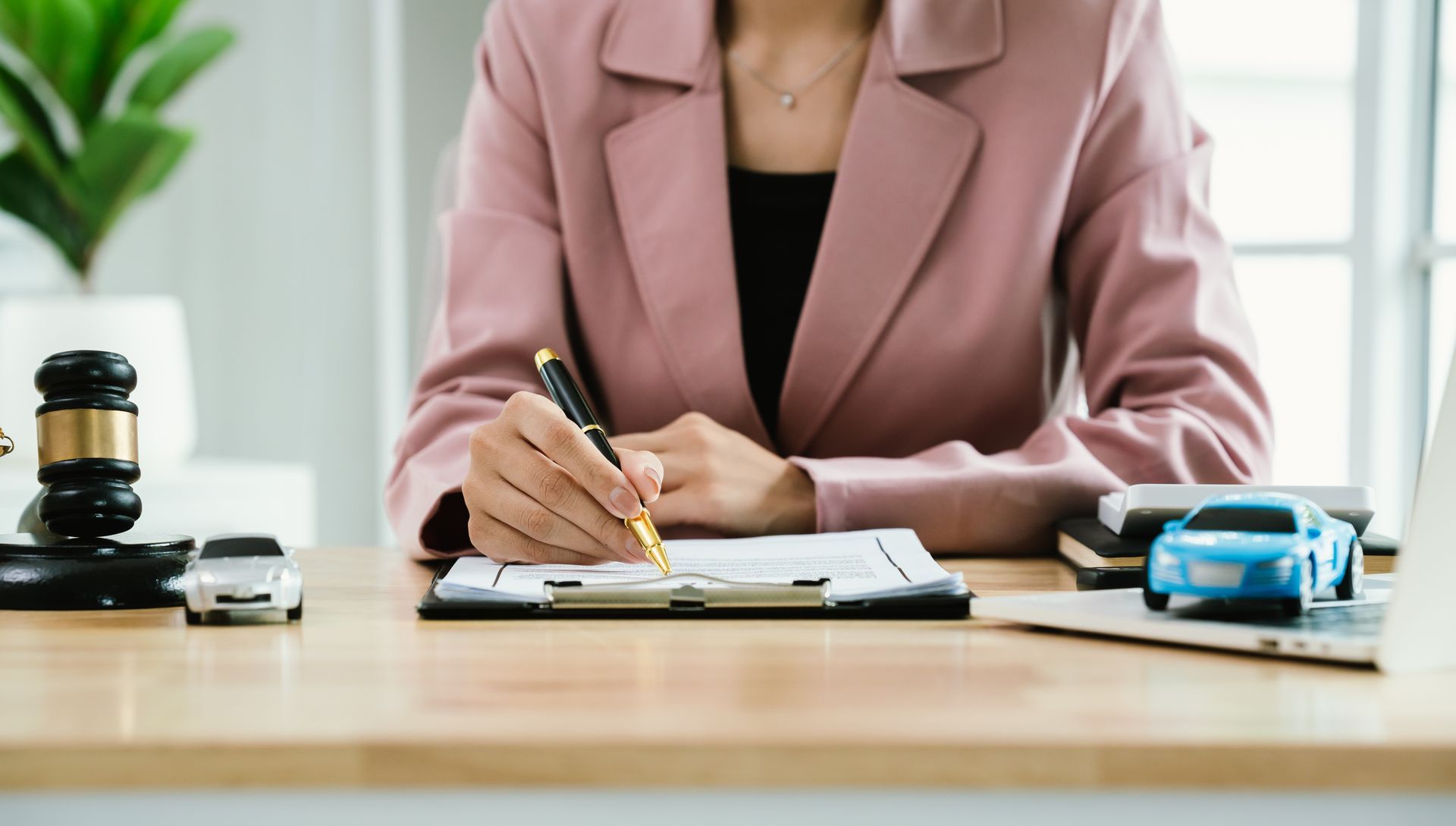 A lawyer is reviewing a document.
