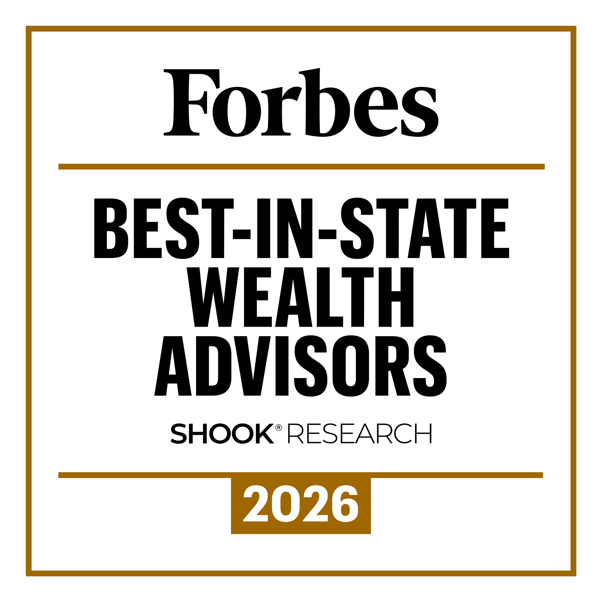 Forbes Best-in-State Wealth Advisors 2026 award badge in black and gold