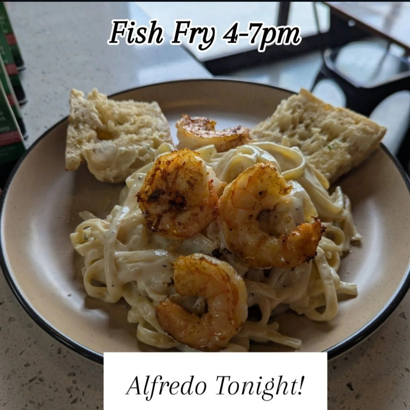 Shrimp Alfredo special at The Phattest