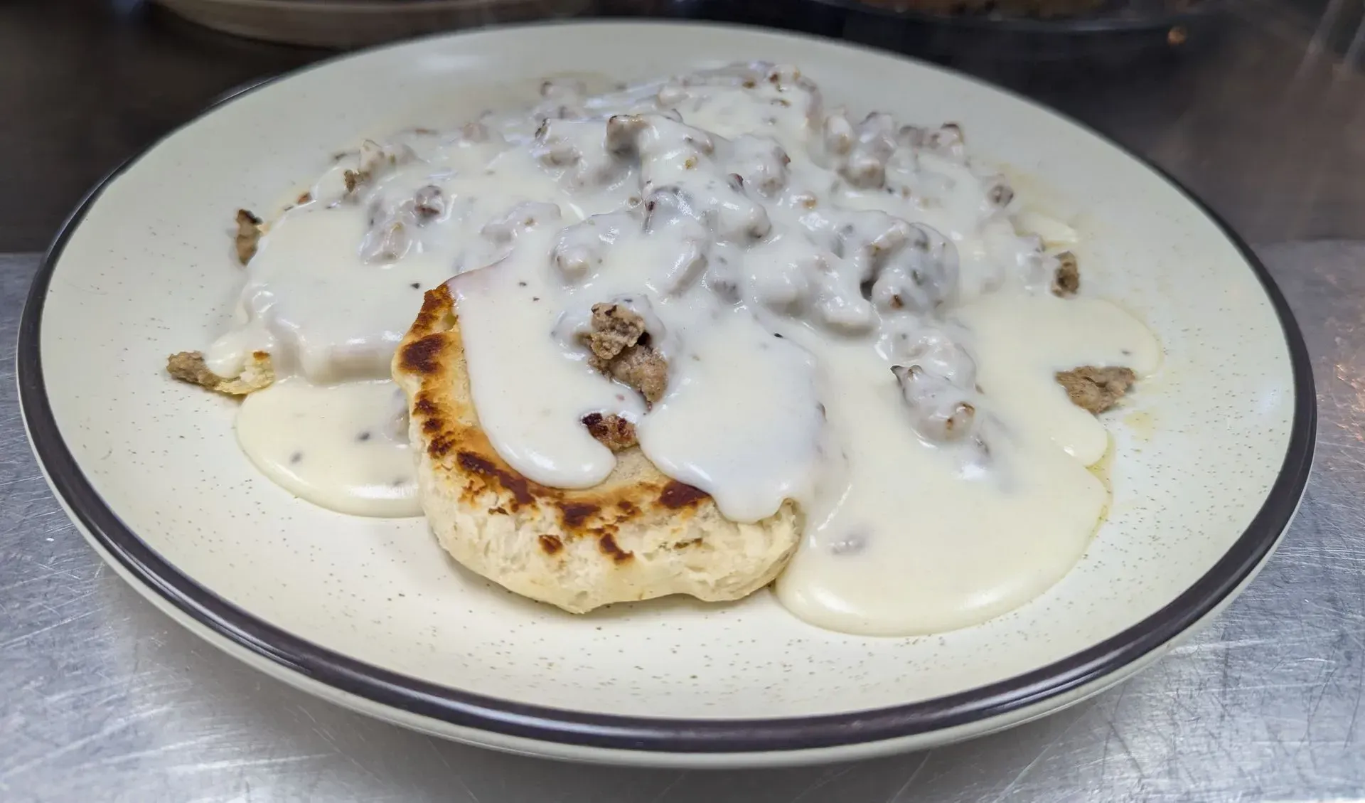 Homemade biscuits and gravy at The Phattest