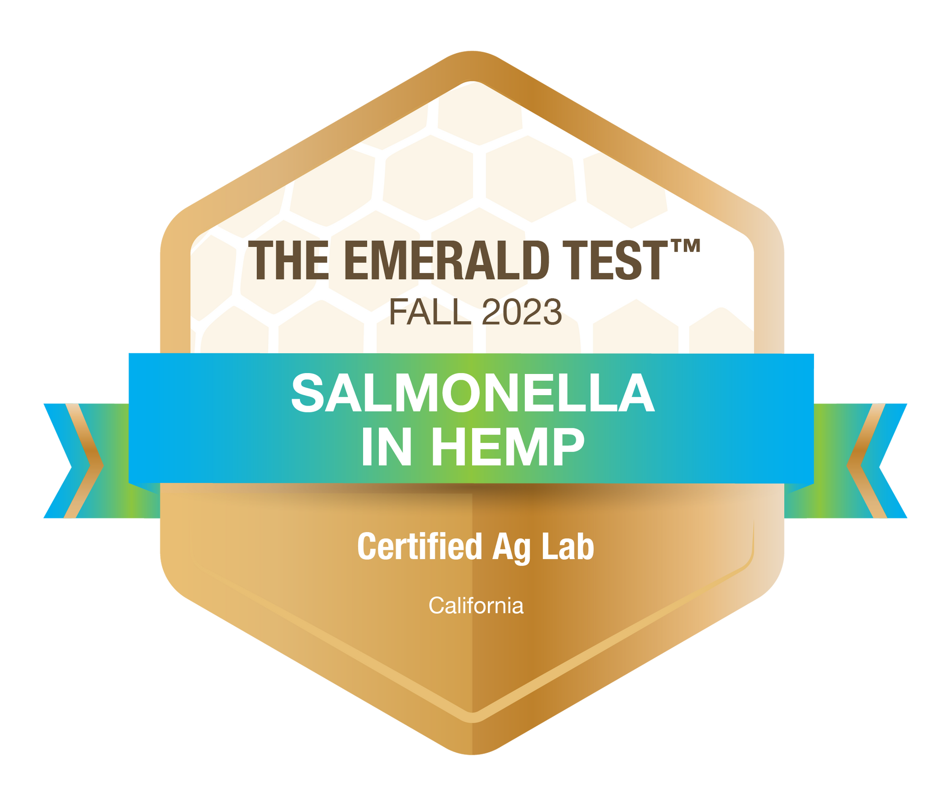 A badge that says the emerald test salmonella in hemp