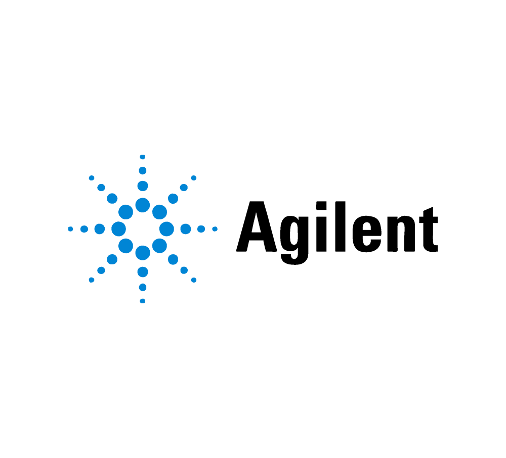 The logo for agilent is a blue star with dots on it.