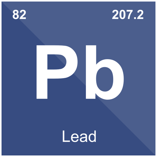 A blue square with the periodic table symbol for lead
