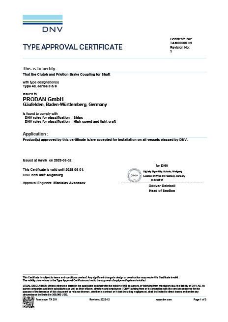 Type Approval Certificate from DNV for stainless steel hoses, issued to PECDAN GmbH.
