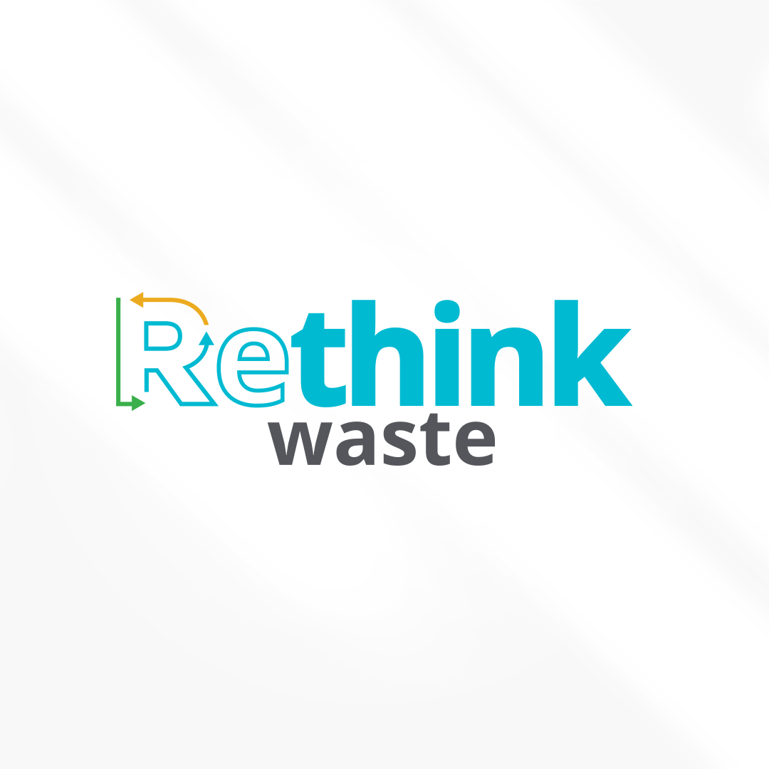 A logo for a company called rethink waste.