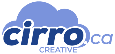 A blue and white logo for cirro.ca creative