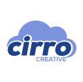 The logo for cerro creative is a blue cloud.