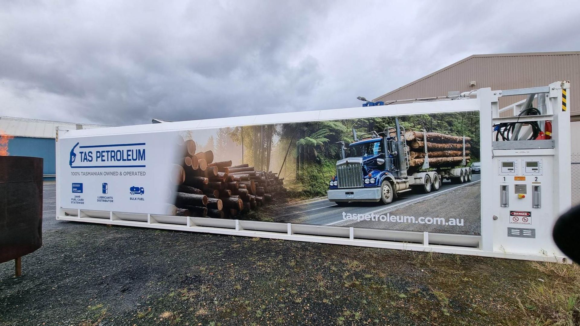 A large billboard with a picture of a truck on it.