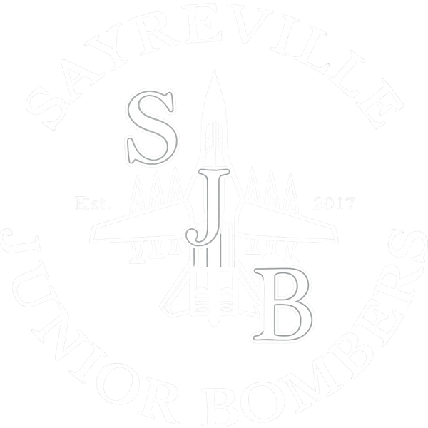 Sayreville Junior Bombers logo with a jet silhouette, blue and white colors, in a circular design.