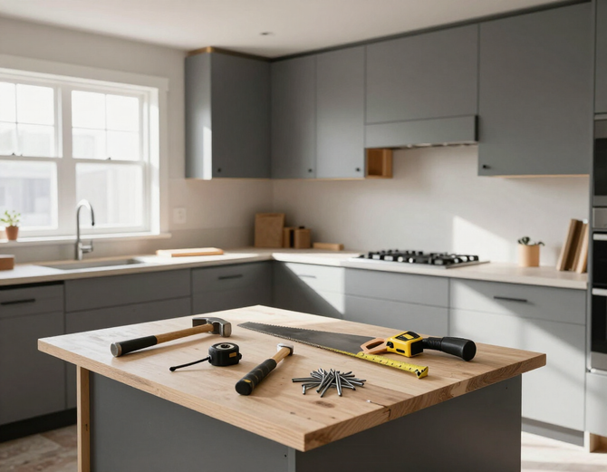 Interior remodeling project in a bright residential home.