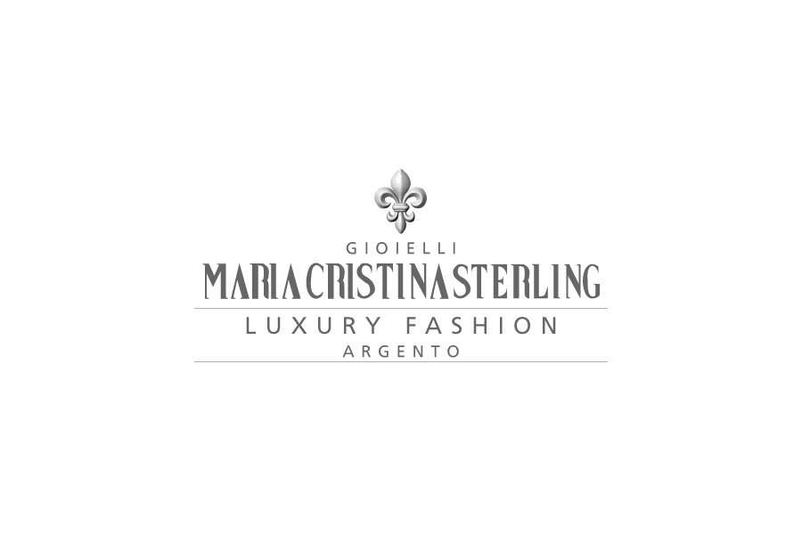 Logo per i gioielli Maria Cristina Sterling, con un giglio, il nome del marchio e la dicitura 
