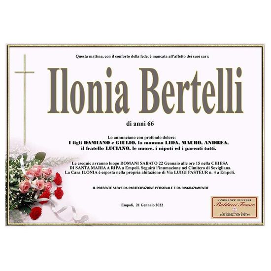 Necrologio Ilonia Bertelli