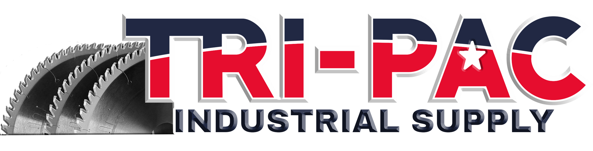 TRI-PAC Industrial Supply logo with red and gray text and a circular saw blade graphic