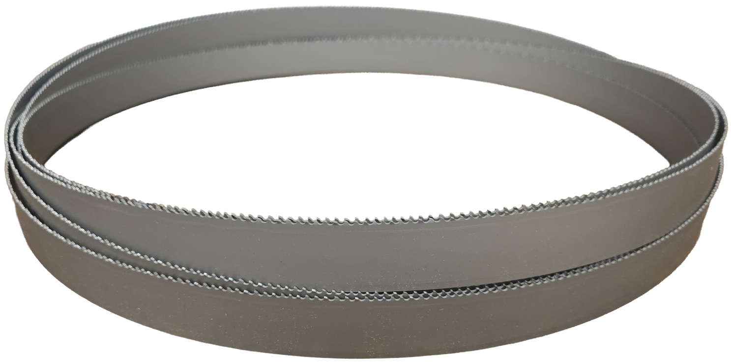 Gray circular saw blade with fine teeth, shown isolated on a white background