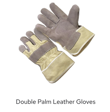 Tan double palm leather work gloves on a white background