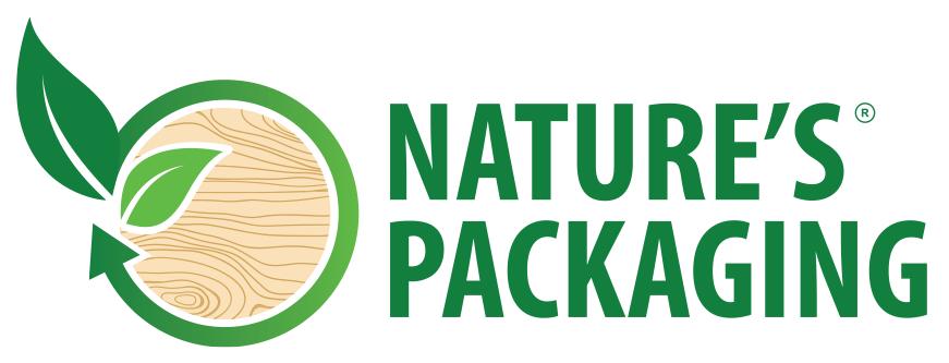 Nature’s Packaging logo with green leaf icon and green text on a tan circular background