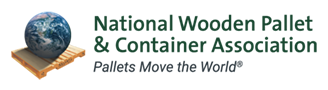 National Wooden Pallet & Container Association logo with a globe on a wooden pallet and tagline “Pallets Move the World”