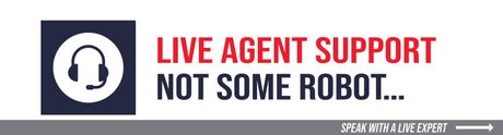 Blue support icon with text “LIVE AGENT SUPPORT NOT SOME ROBOT...”