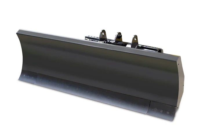 A black snow plow on a white background.
