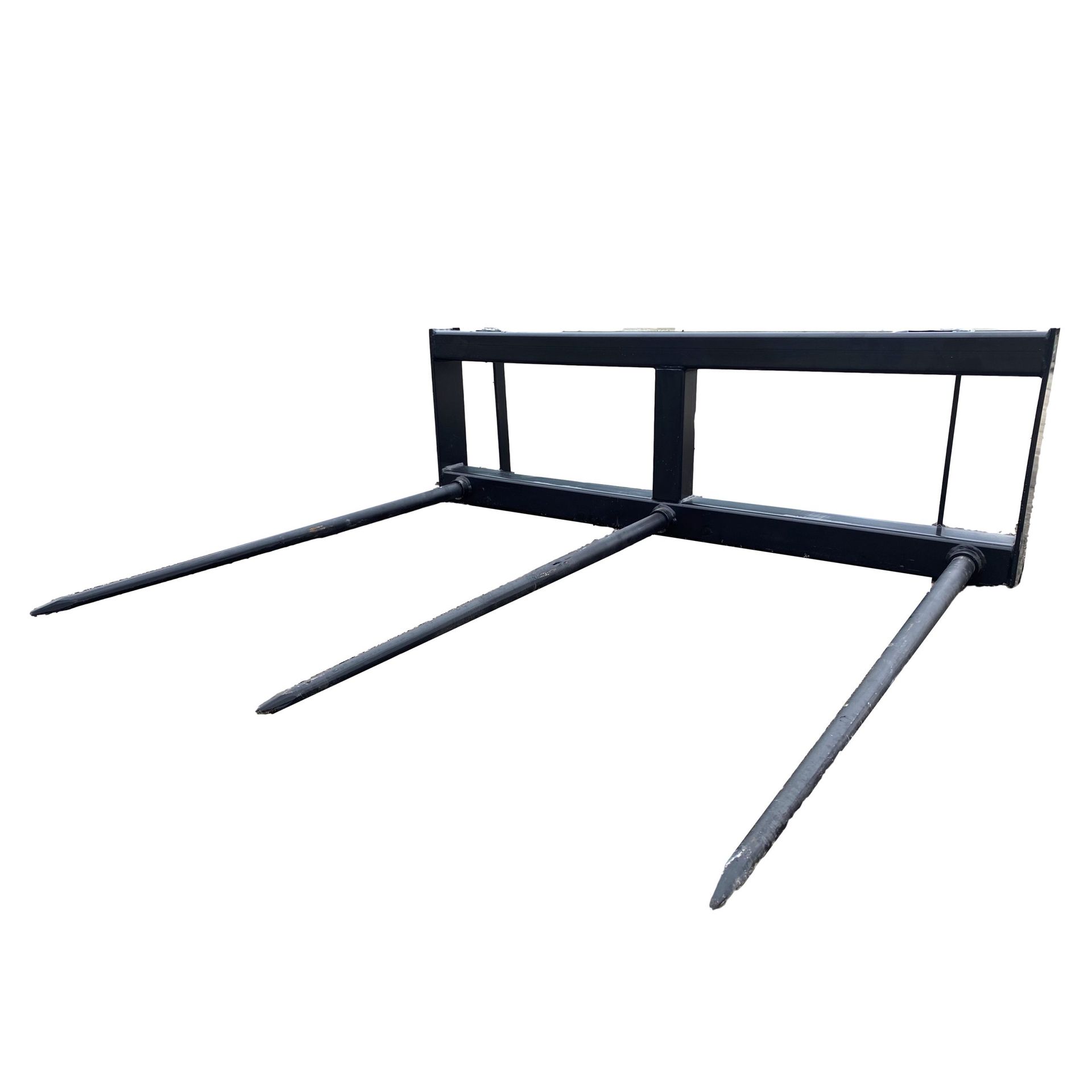 A pair of hay bale forks on a white background.