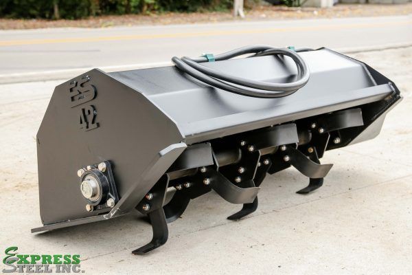 A black machine with express steel inc. written on the bottom