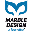Blue and black Marble Design & Renovation logo with stylized marble icon and text