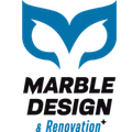 Blue and black Marble Design & Renovation logo with stylized marble icon and text