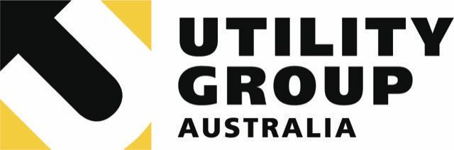 Utility Group Australia logo with black text and yellow-and-black abstract icon