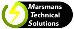 Een logo voor mts elektrotechniek met een bliksemschicht in het midden.