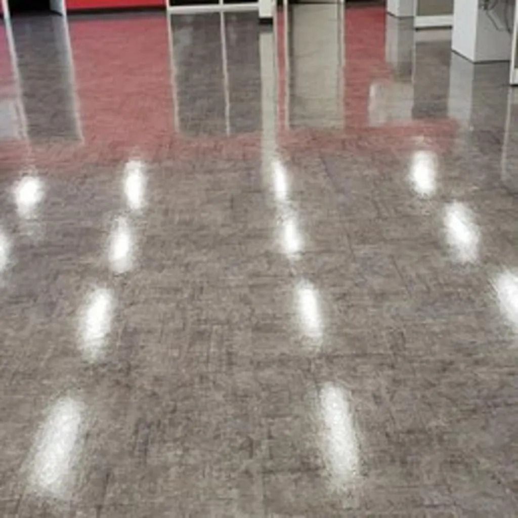 Glossy tiled floor reflecting overhead lights in an indoor room