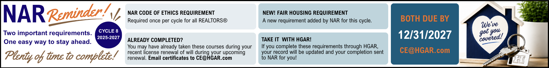 Register Today! Real estate auction banner with homes, gavel, and HGU logo; text promotes auction event and $35 listing offer