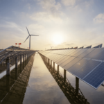 Solar panels and wind turbine