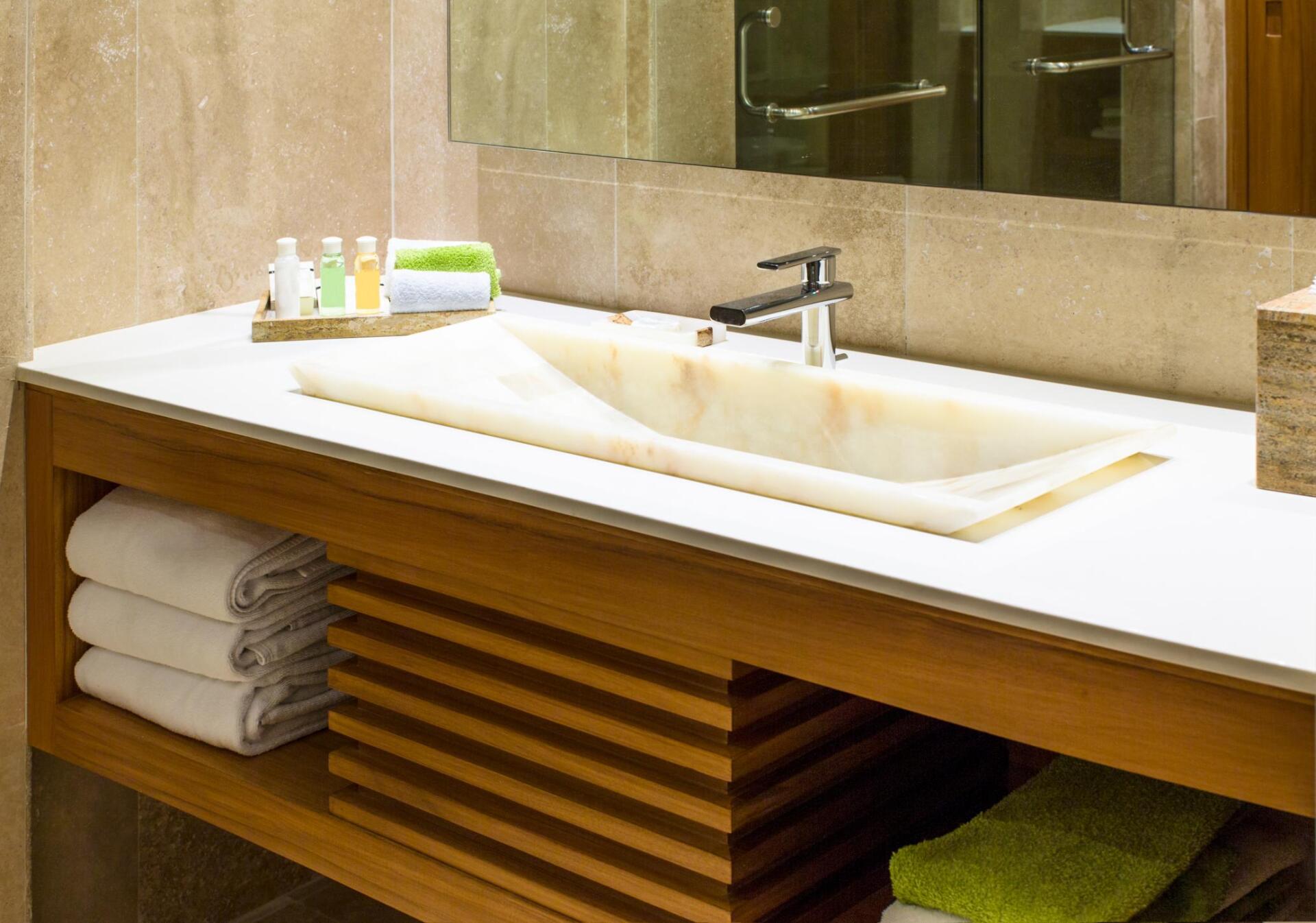 bath towels near the sink
