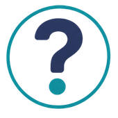Turquoise question mark inside a teal circle on a white background
