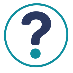 Turquoise question mark inside a teal circle on a white background